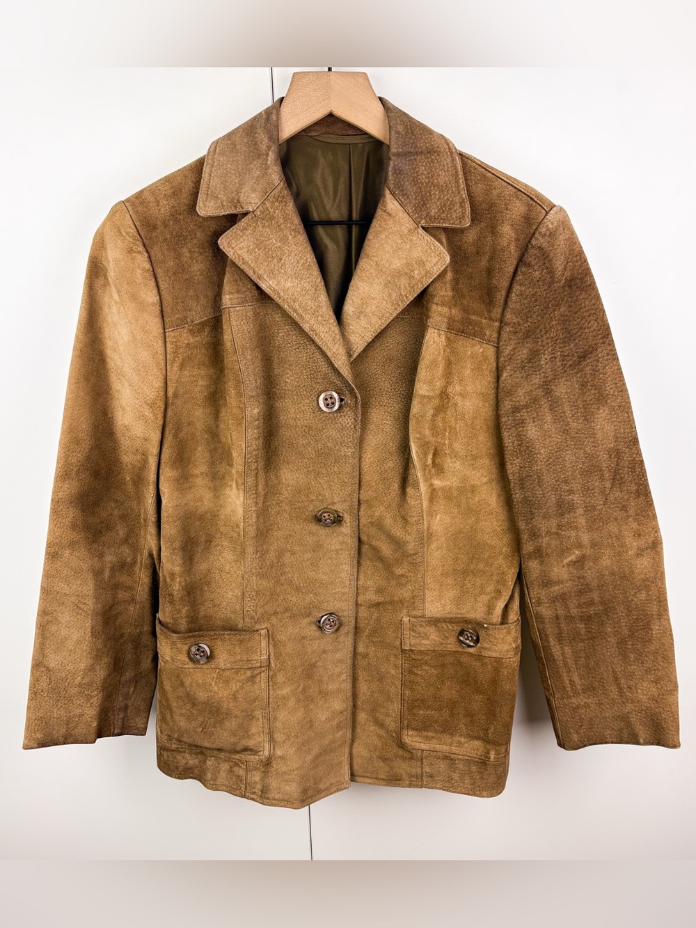 Vintage Western Suede Leather Jacket Button Front Tan Brown Rodeo Boho Country